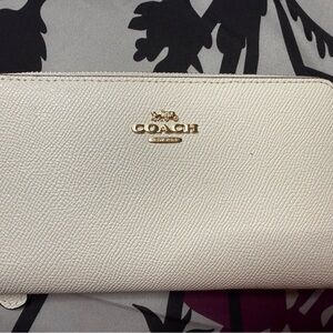 Coach Cream Textured Leather Zip Wallet with Gold Logo